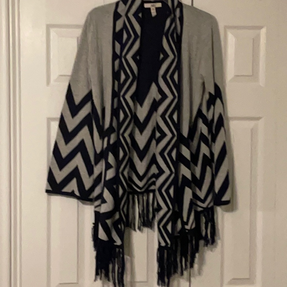 Navy/grey cardigan with fringe